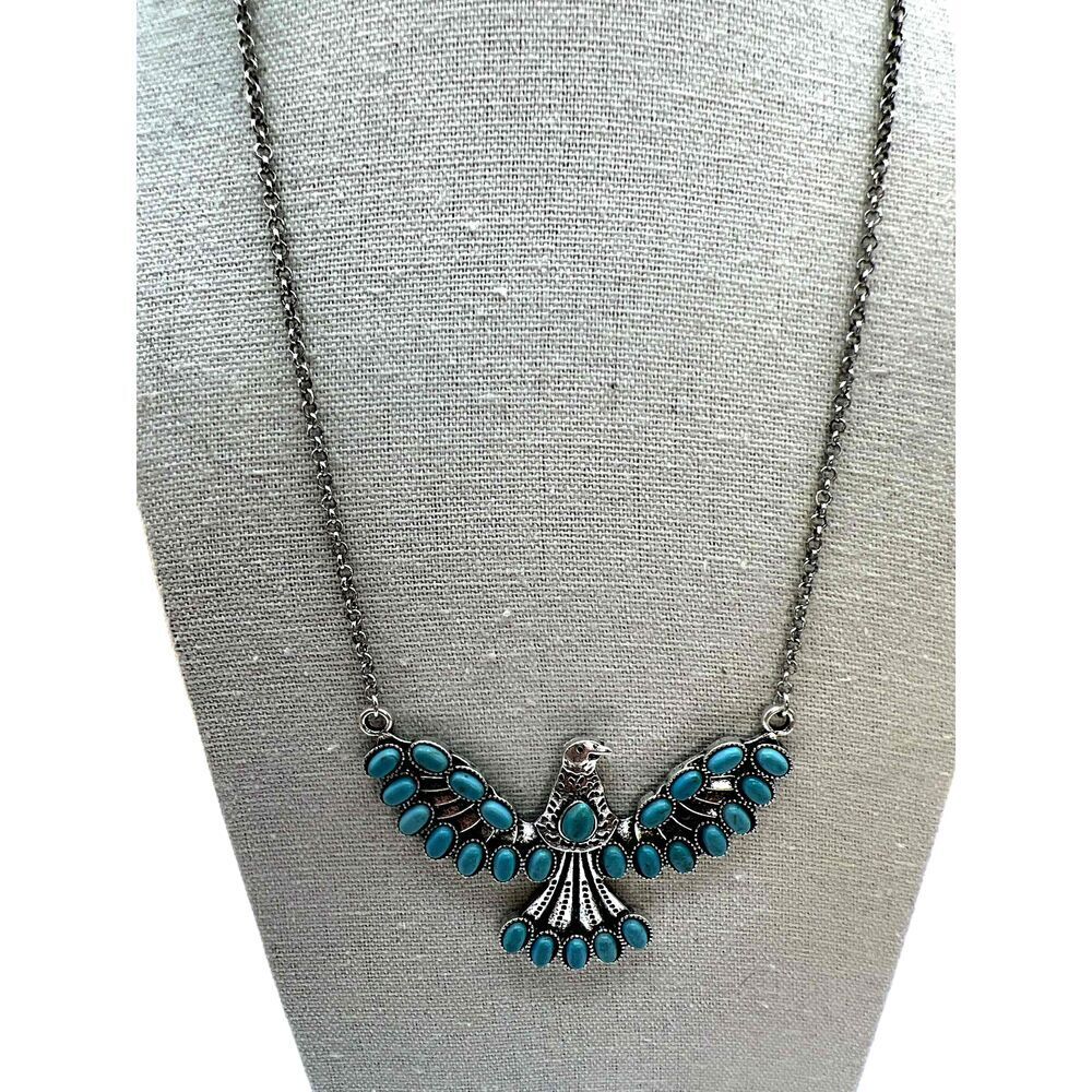 NEW Silver Faux Turquoise Phoenix Pendant Chain Necklace